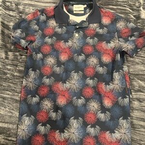 Men's Navy Firework Print Polo Shirt Size M by Goodfellow